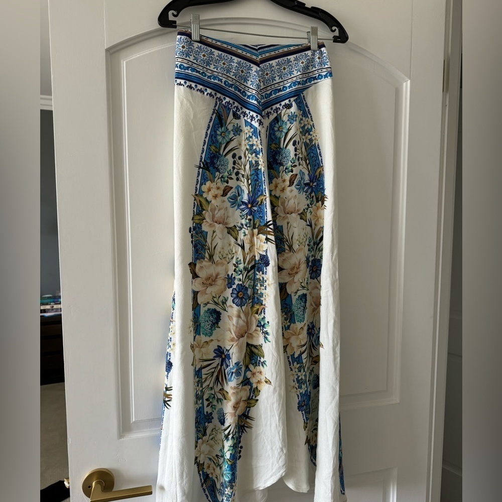 FARM Rio White Maxi Skirt with Blue and Cream Floral Print